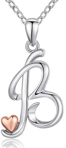 CELESTIA Lettre B Collier pour Femmes et Filles, Pendentif Coeur et Prénom Initiales en Argent Sterling 925 et Or Rose, Bijoux Personnalisés de