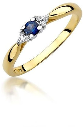 Damen Ring 585 14k Gold Gelbgold echt Saphir Edelstein Diamanten Brillanten