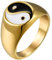Flongo Herrenring Männer Ring Daumenring Siegelring Bandring Siegel Ringe Biker Golden Gold mit Tai Chi Yin und Yang Herren-Accessoires Größe 57