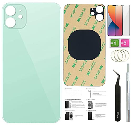 Cristal trasero de repuesto para iPhone 11 (6.1 pulgadas) con cinta preinstalada y herramientas de reparación (verde)