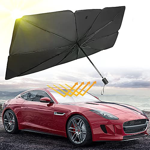 Bipily Auto Sommer Sonnenschutz Frontscheibe UV Block Schutz Sonnenblende Abdeckung Für Windschutzscheibe Faltbarer Sonnenschirm Einfache Lagerung Für Die Meisten Autos SUVs Lastwagen (65CM*125CM)