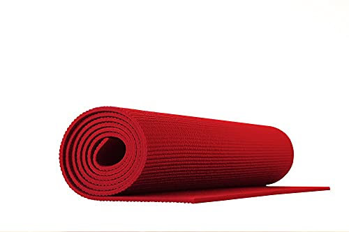 Tappetino Yoga Fitness Ginnastica Tappeto Palestra Antiscivolo Arrotolabile 61 x 173 Cm Pilates Workout - Rosso