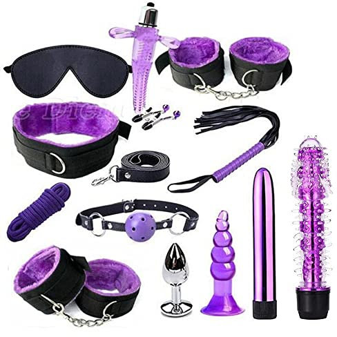 SM Sex Bondage Set Restricciones Eróticas 13 PCS Fetish Leather Sex Toys SM Crazy Game con Esposas y Grueso Anal Plug Set Juguetes Sexuales Eróticos Perfectos para Parejas