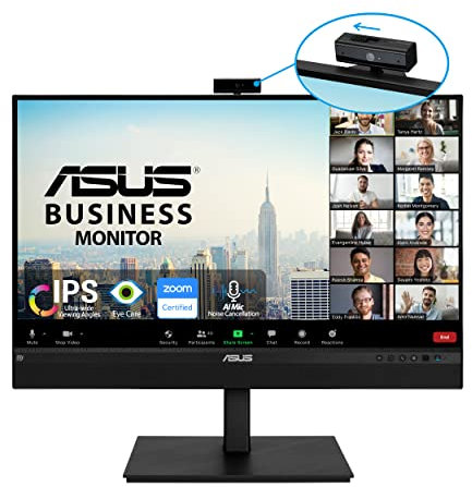 ASUS Monitor de videoconferencia de 27 pulgadas 1440P (BE27ACSBK) - QHD (2560 x 1440), IPS, cámara web integrada de 2 MP, matriz de micrófono, altavoces, cuidado de los ojos, montaje en pared,