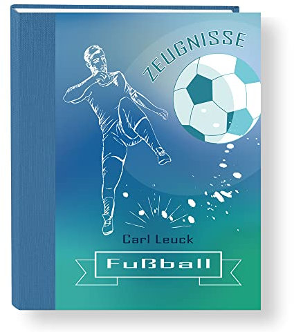 Zeugnismappe personalisiert Soccer Game A4 ca. 31x24 cm blau grün Zeugnisbuch Fußball Urkundenmappe Einschulung Schulanfang