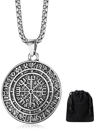 Yaomiao Wikinger Halskette Kompass Amulett Anhänger Kette Edelstahl Nordische Schmuck für Herren Gravierte Schutz Amulett Mittelalter Halskette Geschenk Vintage Original Schmuck (Klassisch)