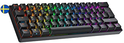 Ranked S60 Supernova Clavier Mécanique de Jeu 60% | Hot Swap Gaming Keyboard | 62 Touches Programmables | RGB LED | Mac, PC Windows | QWERTY Suédois (Noir, Gateron Optical Red)