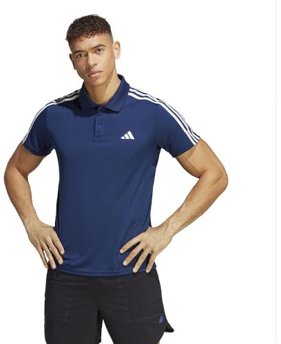adidas Men's Train Essentials Piqué 3-Stripes Training Polo Shirt, Dark Blue/White, XXL