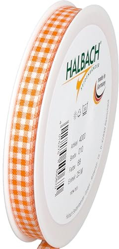 Halbach Seidenbänder Premium Vichy Karo Geschenkband (orange) | Breite 10mm Länge 25m | Karoband made in Germany | kariertes Schleifenband in vielen Farben