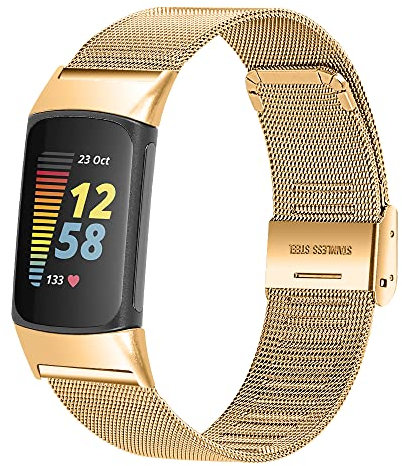 Gheper Metallband Kompatibel mit Fitbit Charge 5 Mesh Woven Edelstahl Smartwatch Armbänder Ersatzarmband