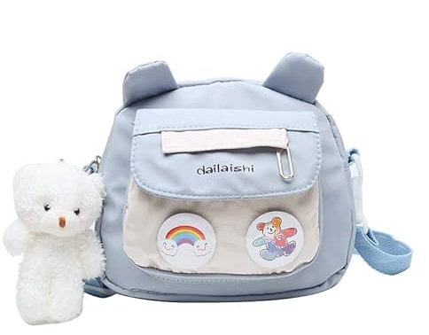 Ita Bag Crossbody Kawaii Gepäck Niedliche Pin Display Tasche Messenger Japanische Harajuku Tote Schultertaschen für Mädchen, Blau