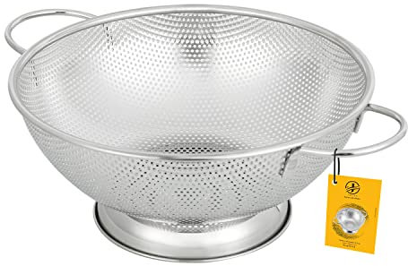 Jojeys 22.5cm Colander Micro Perforated – Premium Stainless Steel with Large Handles & Base – Heavy Duty Strainer for Noodles & Pasta Drainer, Vegetable & Fruit Rinser, Rice Strainer