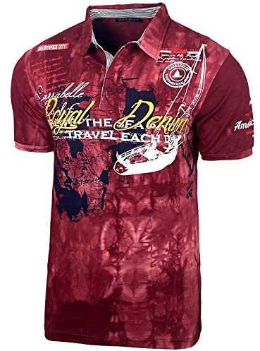 Herren Poloshirt Verwaschen Kurzarm Polo T-Shirt Slim Fit Design Fashion Top Print Royal Denim Batik Shirt 151