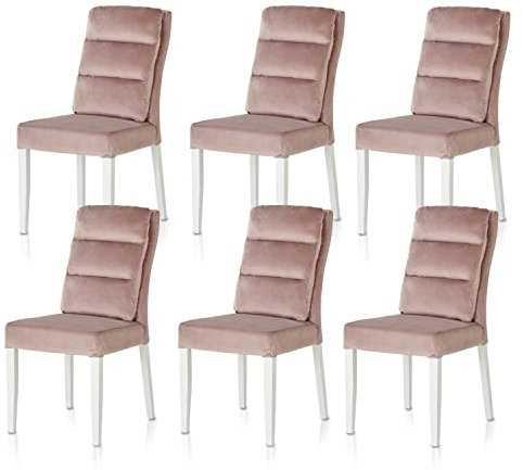 smart 6er Set Esszimmerstühle Bezug aus Samt rosa | Stuhlbeine aus Massivholz Buche lackiert - Küchenstuhl, Wohnzimmerstuhl, Polsterstuhl mit Schaumstoffpolsterung