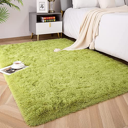 MARATIP Flauschiger Teppich für Wohnzimmer, große Größe, modernes Wohnzimmer, Mädchen, weicher und Flauschiger Teppich für das Schlafzimmer(Grün,120 x 160 cm)