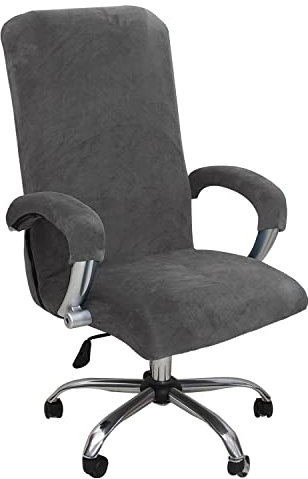 KAYBTNT Samt Bürostuhl Bezug, Hohe Lehne Bürostuhl Sitzbezug, Waschbarer Stretch Spandex Drehstuhl Stuhlhussen, Schonbezug für Bürostuhl, Universal Computer Stuhl überzug,Grau,XLarge