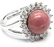 Flash-Stone-Ring Für Damen – Verstellbar,Offener Ring Mit Mikro-Intarsien,Blumen-Strasssteinen,Roter Stein-Ring,Handgefertigter Bilderstein,Stapelbarer Statement-Ring,Geschenke Für Freundin,Mädche