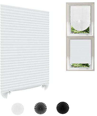 Paper Blinds Blackout No Drill Self Adhesive Blinds Temporary Window Shades Cut to Size Insulated Pleated Cordless Stick on Blind for Home Office Nursery Bedroom Kitchen Bathroom French Door Wind