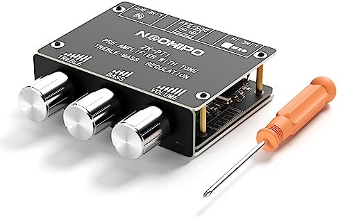 NEOHIPO ZK-PT1 Bluetooth 5.0 2 Channels Preamplifier Board Stereo Audio Mini Pre-amp 3.5mm AUX Inputs with Treble and Bass Control for DIY Home Theater HiFi System