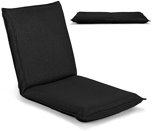 COSTWAY Folding Sofa Bed, 6 Positions Adjustable Lazy Floor Sofa Chair Bed, Padded Reading Gaming Lounge Sleeper Recliner Floor Chair Seat for Living Room, Bedroom and Office (Black)
