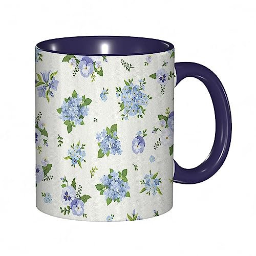 Tasse Keramik Floral Stiefmütterchen Bluebells Plumbagos und Vergissmeinnicht Frühlingsblüten.Lave Kaffeetassen Große 330ml Mit Henkel 100% Handbemalt Trinkgläser Mit Griff Personalisierte Geschenk