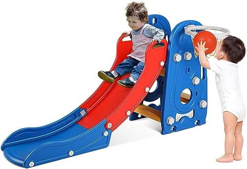 Rutsche, Kinder Rutsche mit Basketballkorb, Kinderrutsche Faltbar, Kinder Fun-Slide, Gartenrutsche, Klappbar Kleinkinderrutsche, Kleinkinderrutsche für 1-6 Jahre, Indoor & Outdoor