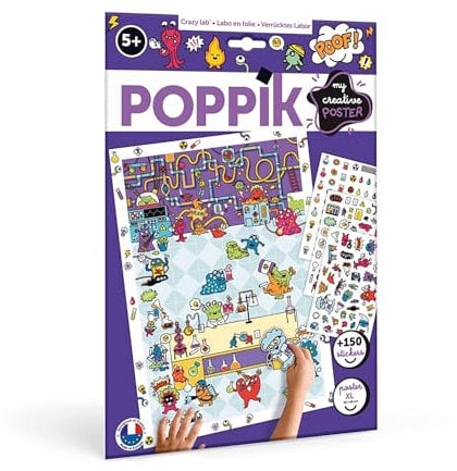 POPPIK 1841207 Sticker-Poster, Verrücktes Labor, Kreativposter mit ablösbaren Aufklebern, Monster-Stickerset zum Basteln, für Kinder ab 5 Jahren, 48 x 68 cm