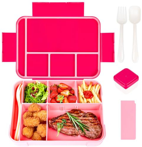 Brotdose Kinder mit 6 Fächern,1330ml Lunchbox Erwachsene,Leak-Proof Bento Box,Cutlery Set mit Besteck,BPA-freie Jausenbox / Vesperbox / Brotzeitbox für Kinder , Microwave Safe for School, Work, Picnic