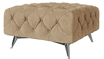 S-Style Möbel Maria Chesterfield-Hocker Sitzhocker Puff Pouf Fußhocker Gepolstert Sitzpouf Polsterhocker für Wohnzimmer Schlafzimmer 80 x 80 x 45 cm Beige