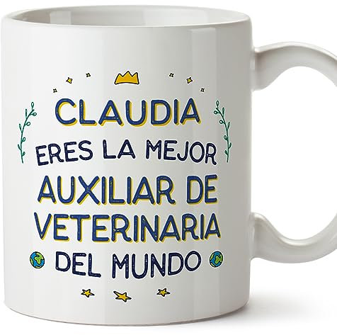 MUGFFINS Tazas Personalizadas para AUXILIAR DE VETERINARIA mujer - En Español - Mejor del Mundo - 11 oz / 330 ml - Regalo Personalizable original y divertido