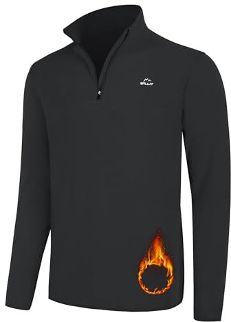 WILLIT Herren Fleece Golf Pullover Langarm Pullover Half Zip Wanderpullover Atmungsaktiv Thermo Sweatshirt Jacke Leichtgewicht Schwarz L