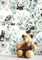 NEWROOM Papier peint Vert Feuille Intissé - Enfants Bleu Noir Eucalyptus Panda Ludique