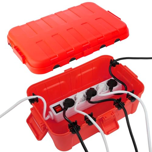 RESTMO Große Wasserdichte Kabelbox Outdoor, IP54 Verteilerdose Außen Wasserdicht, 32 x 22 x 13 cm Wasserdichte Box für Garten, Schutz von Verlängerungskabel, Steckdosenleisten, Außensteckern - Rot