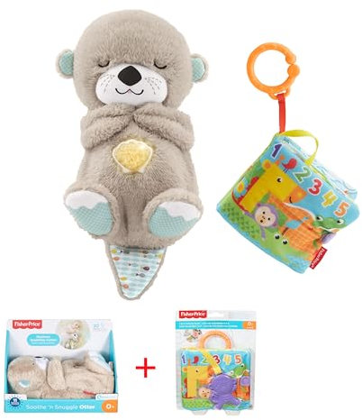Fisher-Price Bundle Pack - Schlummerotter Spieluhr (FXC66) + Kleines Spielbuch (FGJ40) Plüsch und weiches Baby Buch, beruhigende Musik und rhythmische Bewegungen, Babyspielzeug ab der Geburt