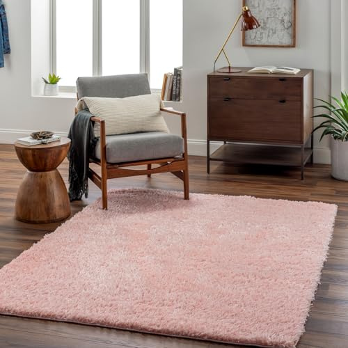 Livabliss Tapis Shaggy Epais - Tapis Salon, Salle à Manger, Chambre Adulte et Ado, Cuisine - Poil Long Moelleux et Doux Monochrome, Motif Berbère, Carpette Chambre Uni 160x213 cm - Rose