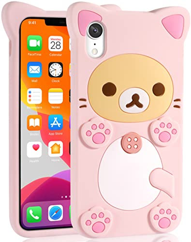 Koecya for iPhone XR Case 6.1 3D Cute Cartoon Bear Phone Case Kawaii Fashion Cool Funny Bear Soft TPU Case for iPhoneXR Silicone Cover for Girls Kids Women PK