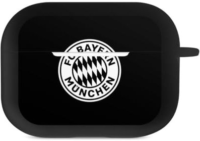 Hülle mit Karabiner kompatibel mit Apple AirPods Pro 2. Generation Case schwarz Schutzhülle mit Schlüsselanhänger Offizielles Lizenzprodukt FCB FC Bayern München
