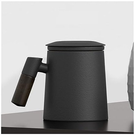 MOOWI Mug Tasse à café et à thé en céramique, avec poignée, Couvercle filtrant, for la Maison, en Porcelaine, for Le Bureau, Cadeaux Tasses à Thé (Color : Noir)