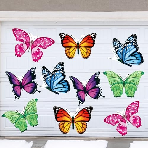 Crtiin 10 Stück 30,5 cm große Schmetterlings-Garagentor-Magnete, magnetische Schmetterlings-Garagentor-Dekoration, Magnet-Schmetterling-Tür-Dekorationen, Auto-Magnet-Aufkleber für