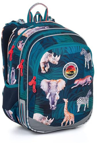 TOPGAL Schulrucksack für Mädchen ab 1. Klasse, ergonomisch & leicht, wasserabweisend, mit reflektierenden Elementen, 26 L Schulranzen mit Brustgurt & Rückenpolsterung (Zoo)