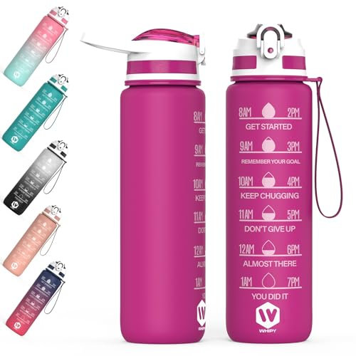 WHIPY 500ML Water Bottle with Straw - Leak-Proof & BPA Free Reusable Sports Bottle - Motivational Time Markings for Hydration Durable Drink Bottle for Gym, Sports, Outdoor, Cycling (Rose)