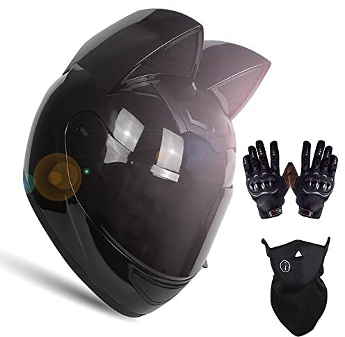 MAMAO Integraler Motorrad-Straßenhelm, Katzenhelm, Katzenohren-Helm, Motorrad, Damen, Herren, DOT/ECE-Zertifiziert, mit Ohren, Katzenohren-Helmzubehör, modularer Motorradhelm A,S50-53CM