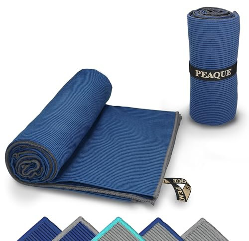 PEAQUE Mikrofaser-Handtuch mit Struktur - leicht, kompakt, schnelltrocknend, XL - Badehandtuch, Reisehandtuch, Sporthandtuch, Navy/Grau, 120 x 60 cm