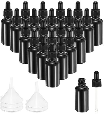 PATIKIL 30ml Glass Dropper Bottle, 30Pcs Leakproof Essential Oils Sample Liquid Perfume Container with Eye Dropper Funnel for Storage Home Travel, Black