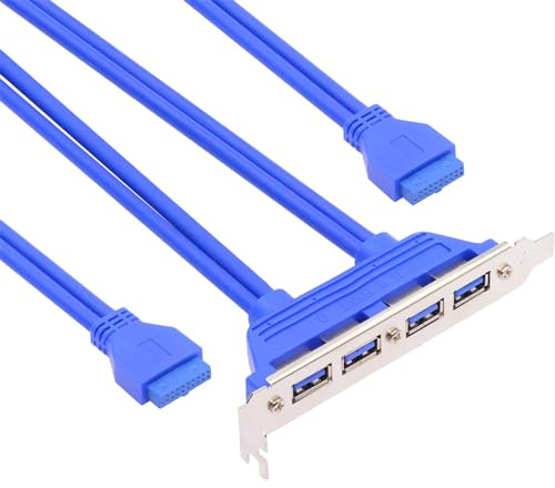 NFHK Internal Four Ports USB 3.0 Female Mount Panel to Motherboard 20pin Baffle Cable with PCI Bracket 50cm