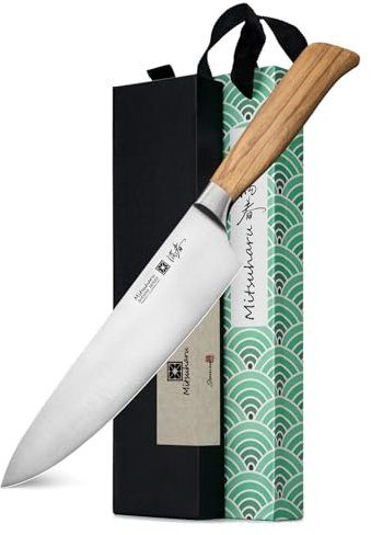 Mitsuharu 20cm Kochmesser, Profi Messer Küchenmesser Chefmesser Allzweckmesser mit Scharfe Klinge, Deutsch Hochgekohltem Edelstahl, Ergonomischer Olivenholz-Griff (8 Chef Knife)