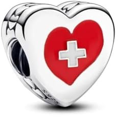 PANDORA Moments Switzerland flag heart charm made of sterling silver, compatible with Moments bracelets, 792015C00_E061