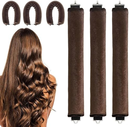 3 Stück hitzefreie Stäbe für die Nacht, hitzefreie Jumbo-Locken, keine Hitze, Styling-Werkzeuge, weiche Lockenwickler für alle Haartypen (Braun, Einheitsgröße)