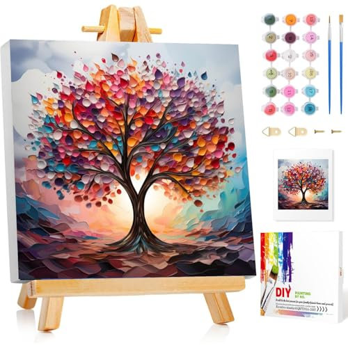 Gemartmall Baum Des Lebens Malen Nach Zahlen Erwachsene mit Rahmen-Baum Malen Nach Zahlen mit Rahmen Erwachsene,Acrylfarbe Anlage Malen Nach Zahlen für Erwachsene zur Heimdekoration(20x20cm)