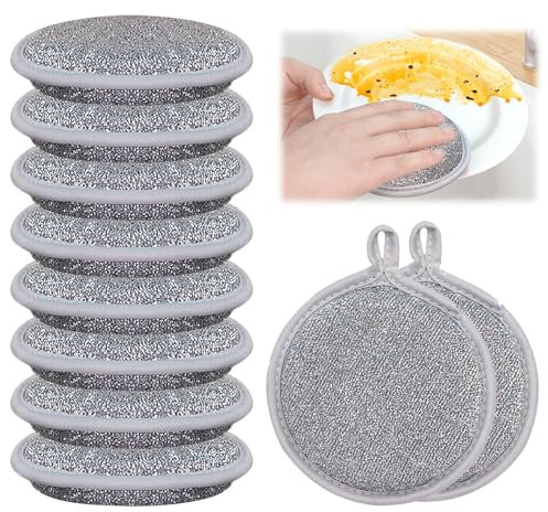 LHOEST Draht Geschirrspüllappen Mehrzweck, Steel Wire schwämme spüllappen waschbar für küche, Kratzfestes spülschwamm, drahtgeschirrtuch stahlschwamm für Nass und Trocken (10 Stück)